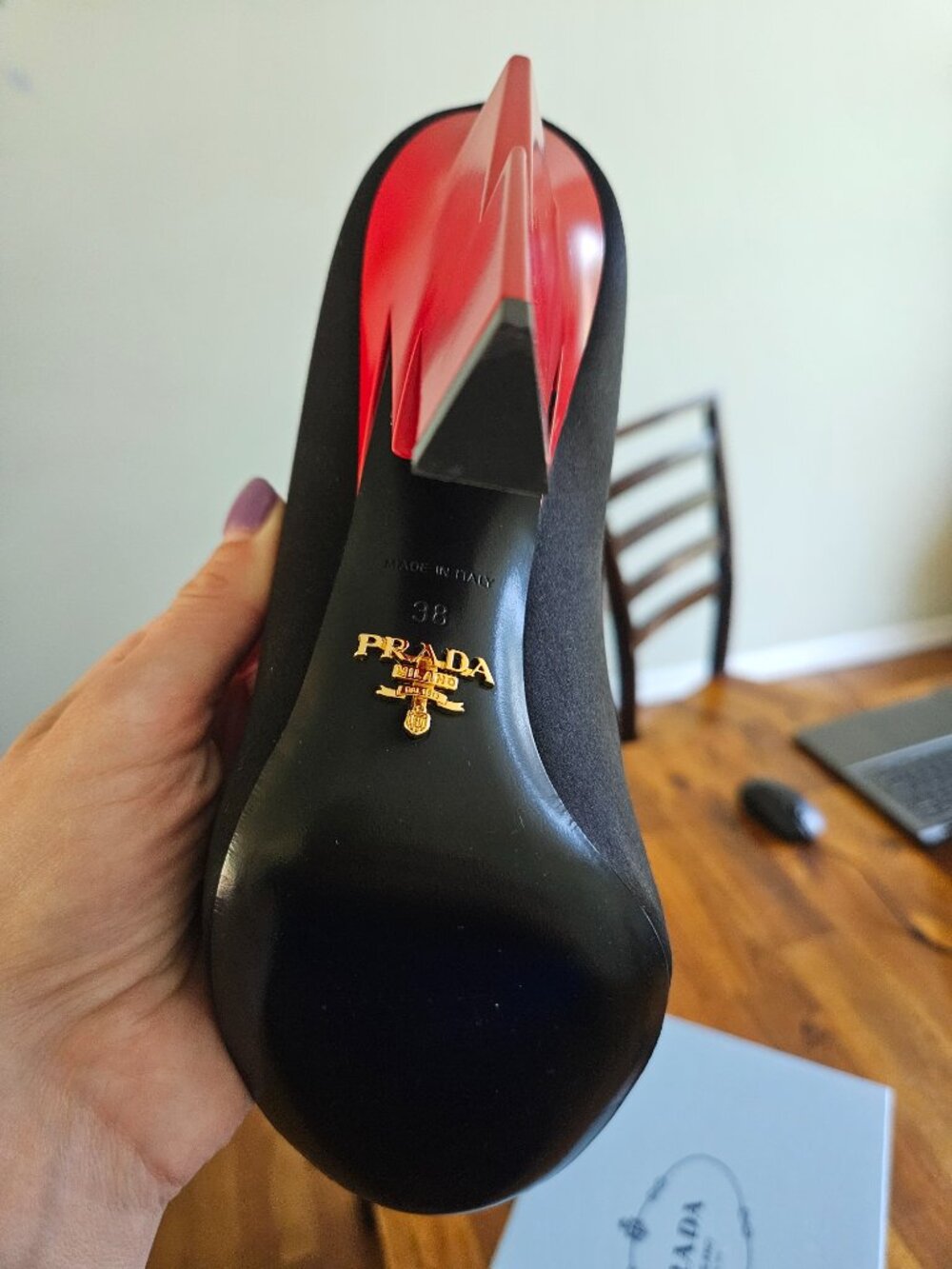 Prada Lightning Bolt Satin Pumps sz 38 - Picture 5 of 6